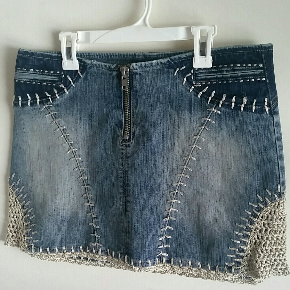 Crocheted Denim Skirt